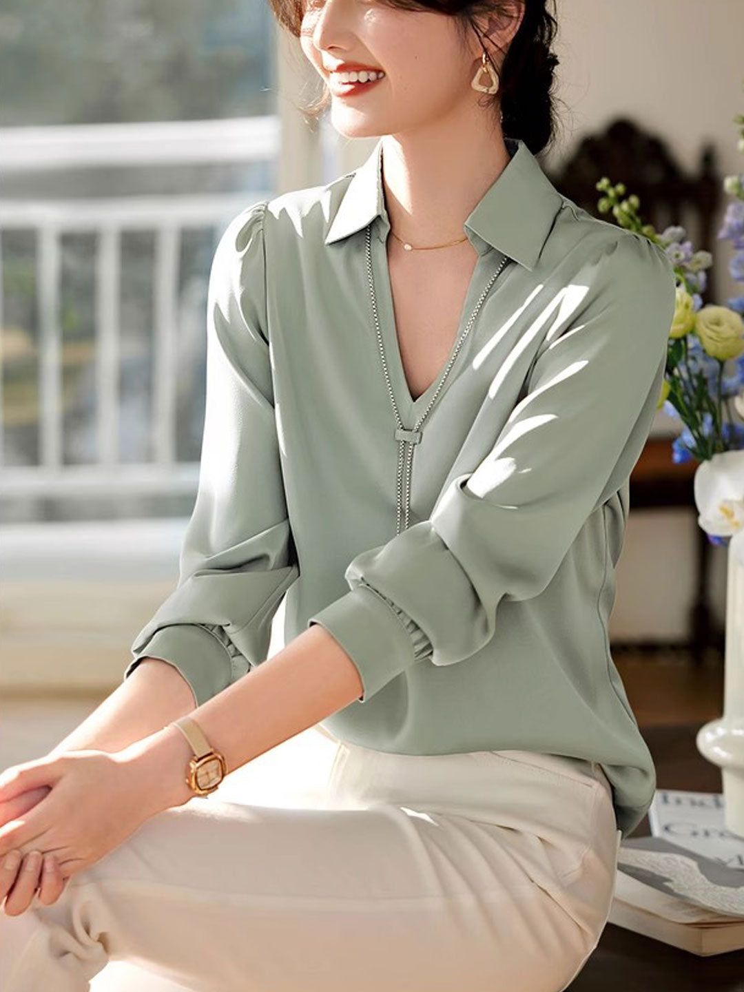 Elegant V-Neck Satin TOP