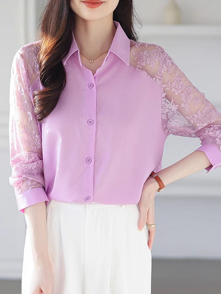 Lace Loose Lapel Chiffon Shirt