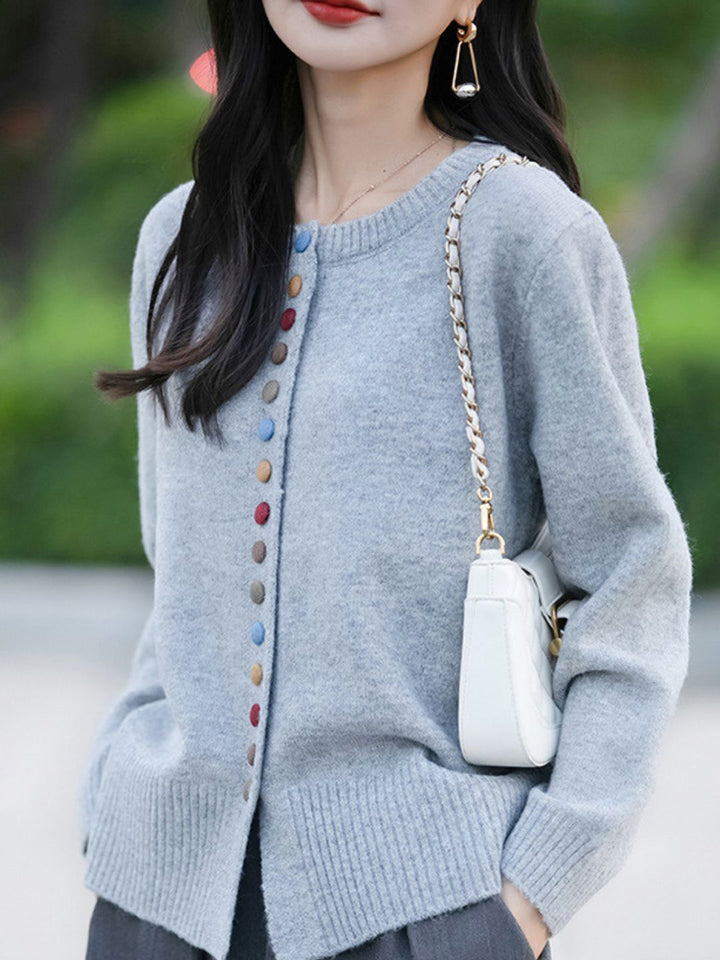 Colorful Button Cardigan Knitted Long Sleeve Sweater
