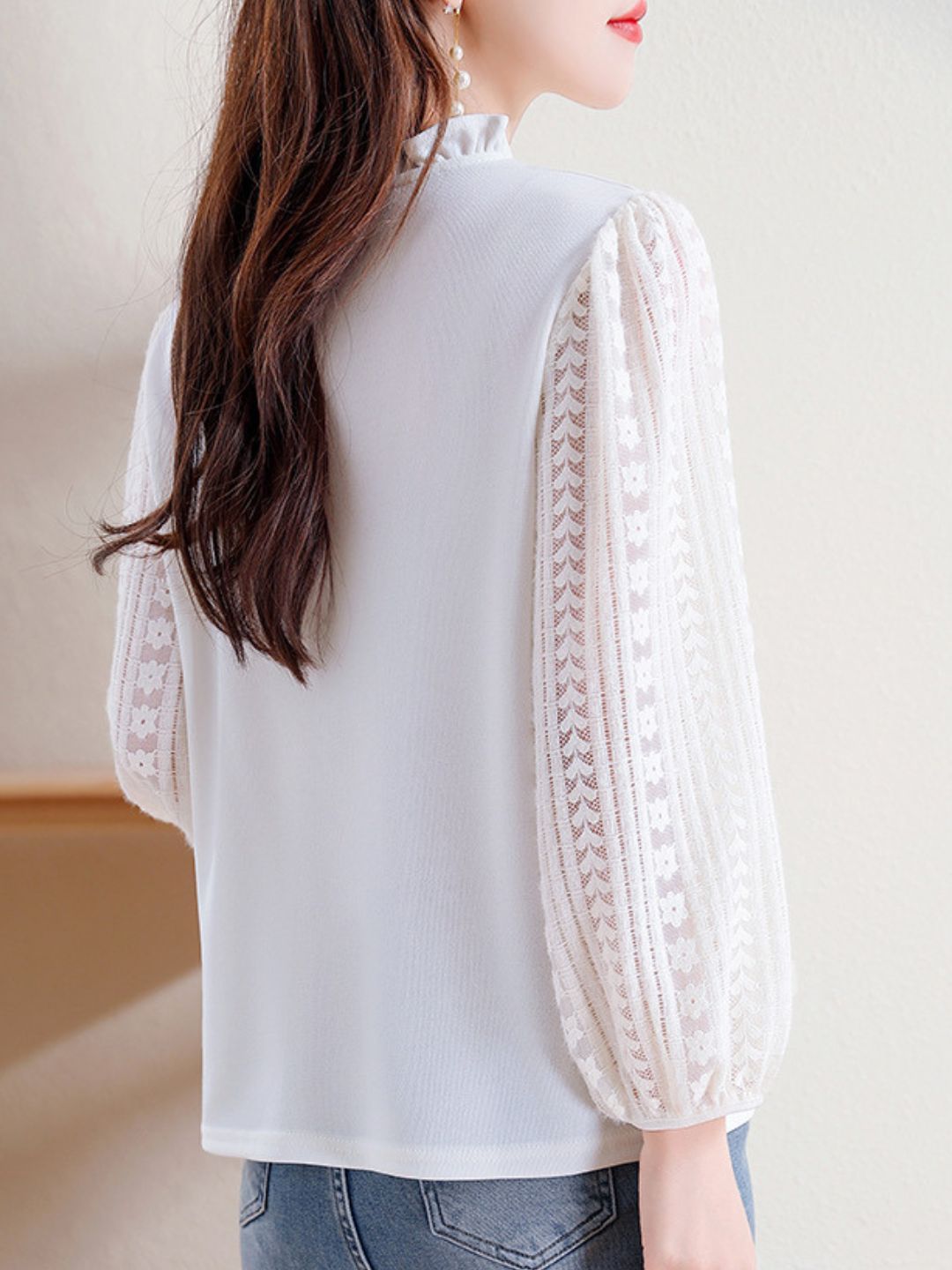 Elegant Lace Lantern Sleeve Top - Pink