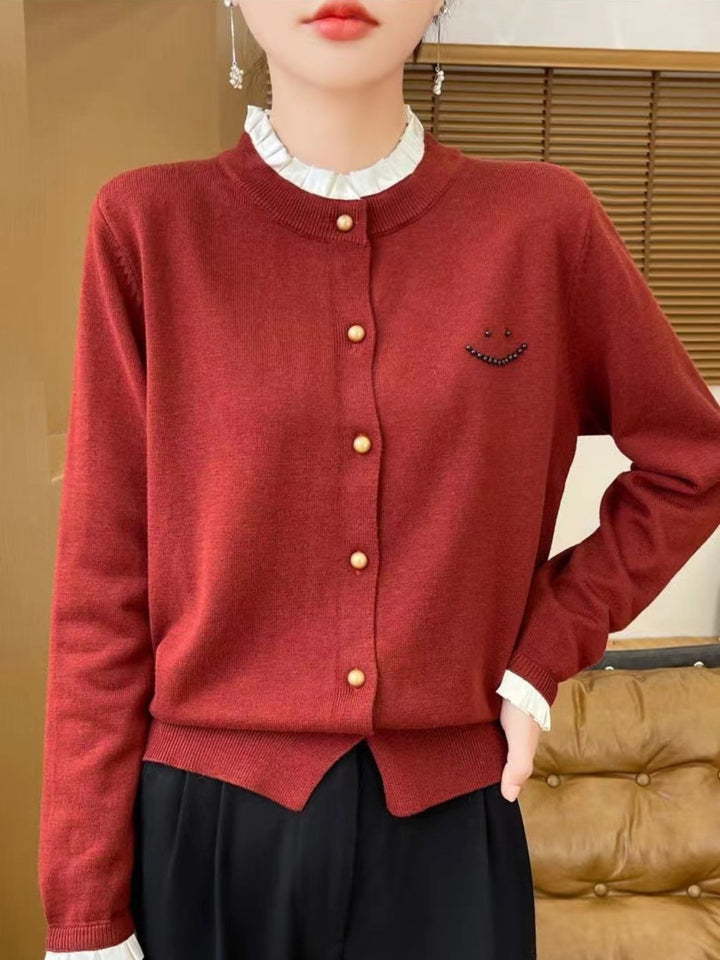 Ruffle Collar Knitted Cardigan