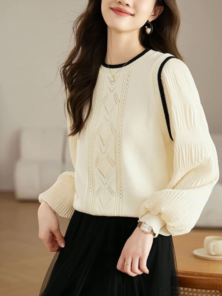 Casual Round Neck Lantern Sleeve Sweater