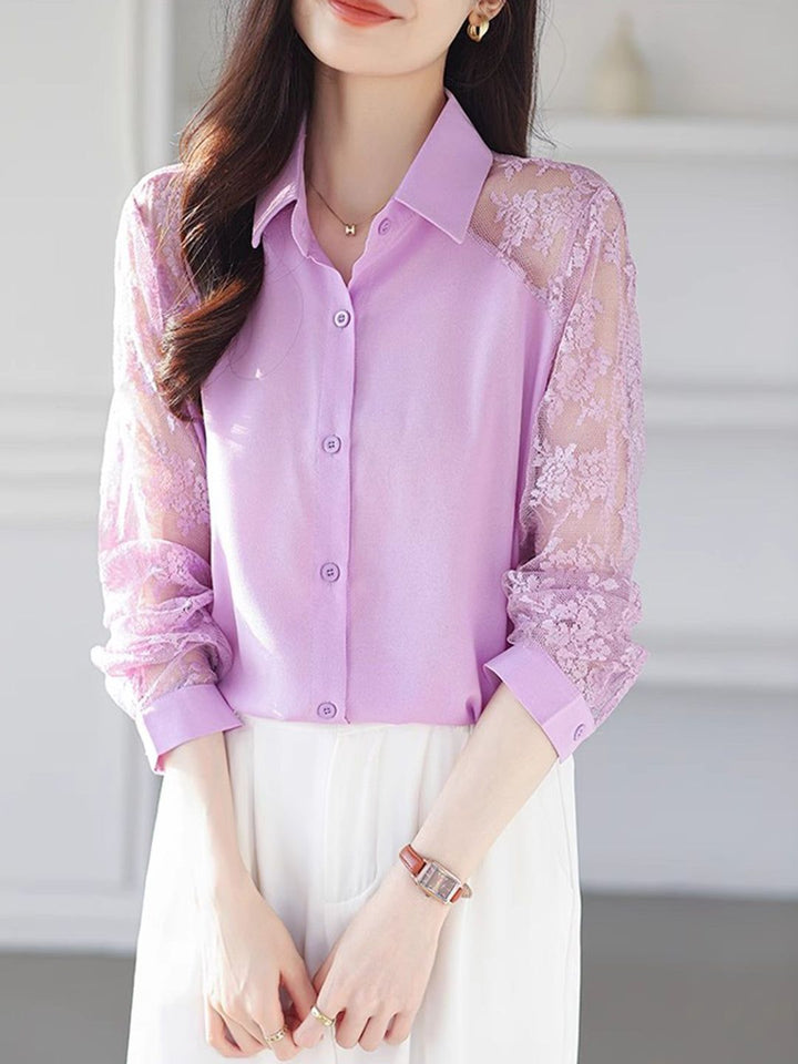 Lace Loose Lapel Chiffon Shirt