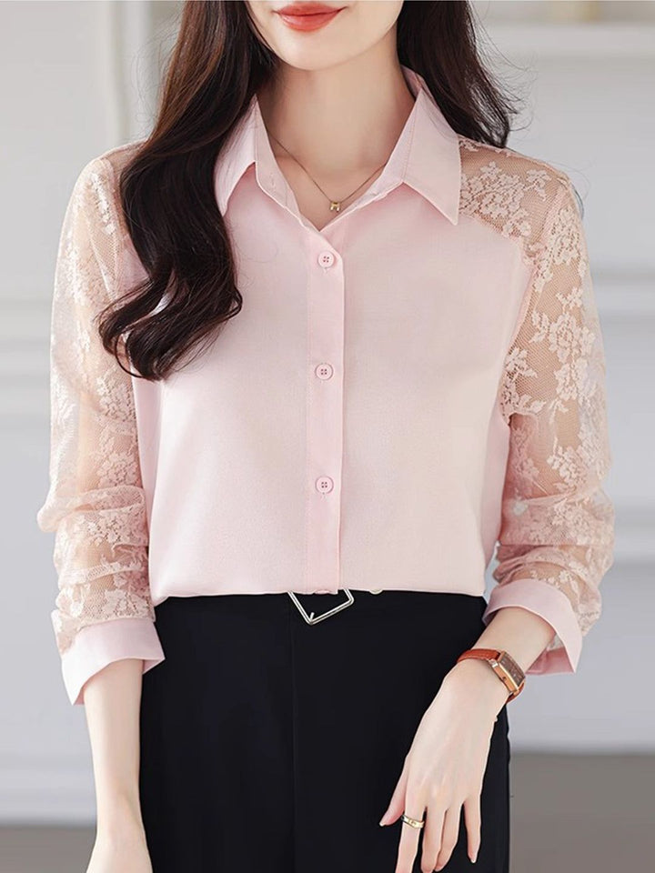 Lace Loose Lapel Chiffon Shirt