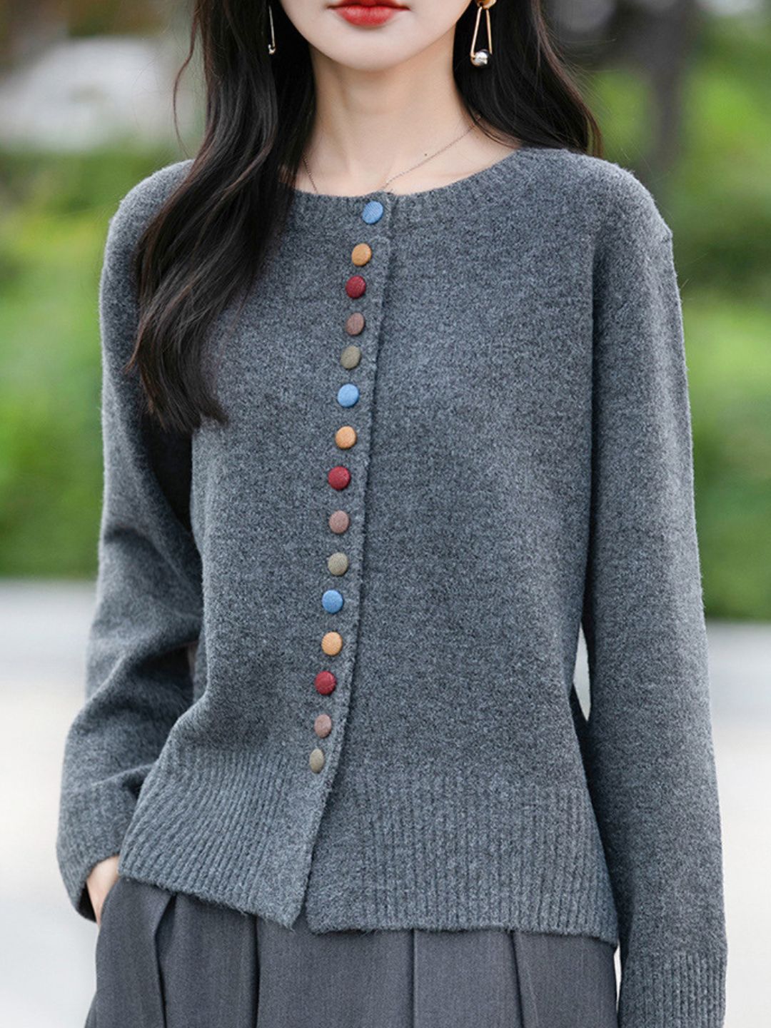 Colorful Button Cardigan Knitted Long Sleeve Sweater