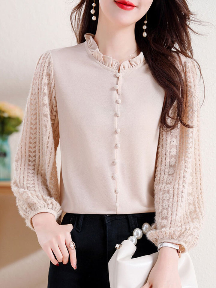 Elegant Lace Lantern Sleeve Top - Pink