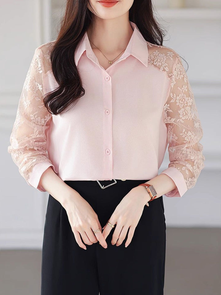 Lace Loose Lapel Chiffon Shirt