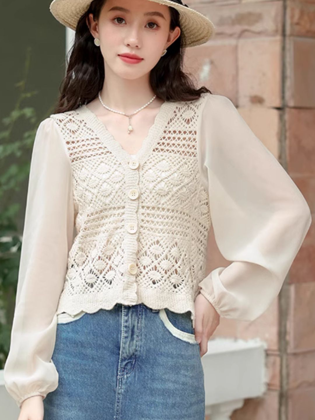 French V-neck Hollow Top