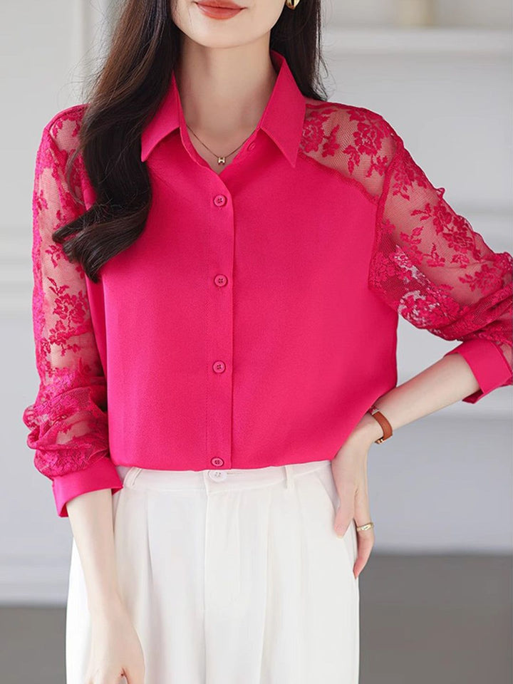 Lace Loose Lapel Chiffon Shirt