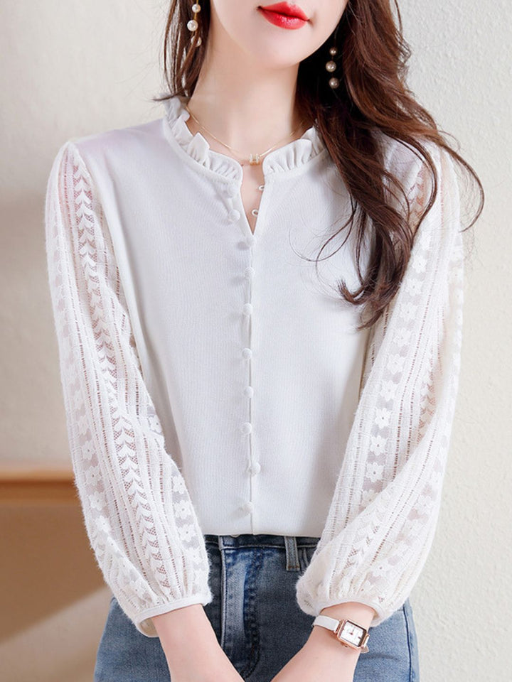 Elegant Lace Lantern Sleeve Top - Pink