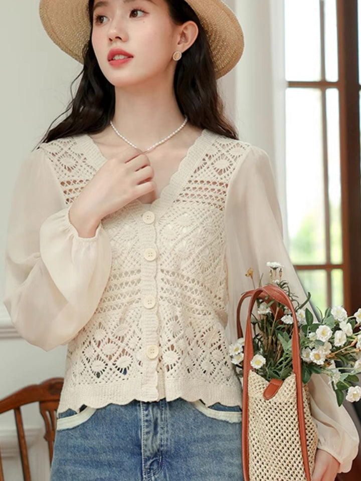 French V-neck Hollow Top