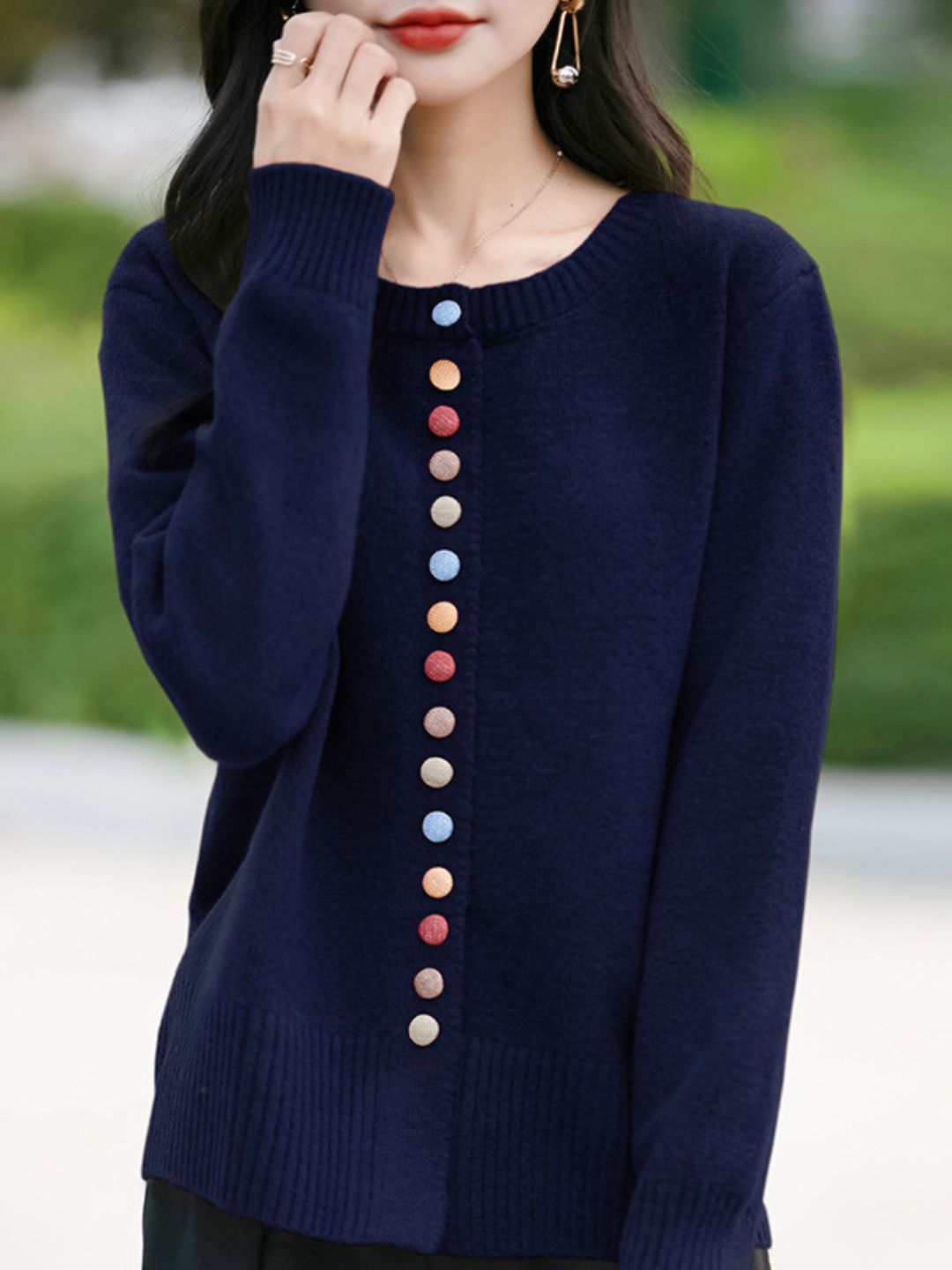 Colorful Button Cardigan Knitted Long Sleeve Sweater