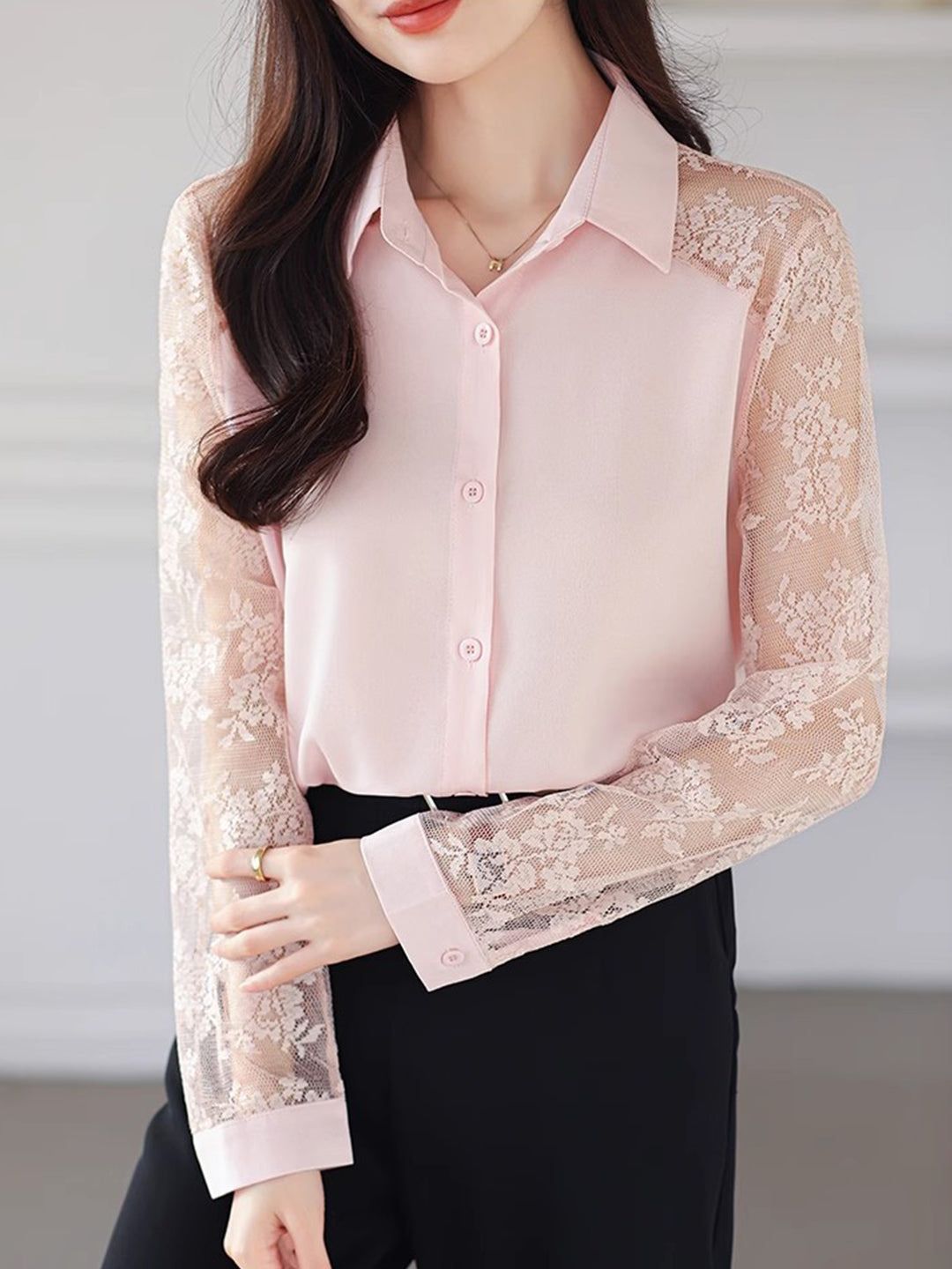 Lace Loose Lapel Chiffon Shirt