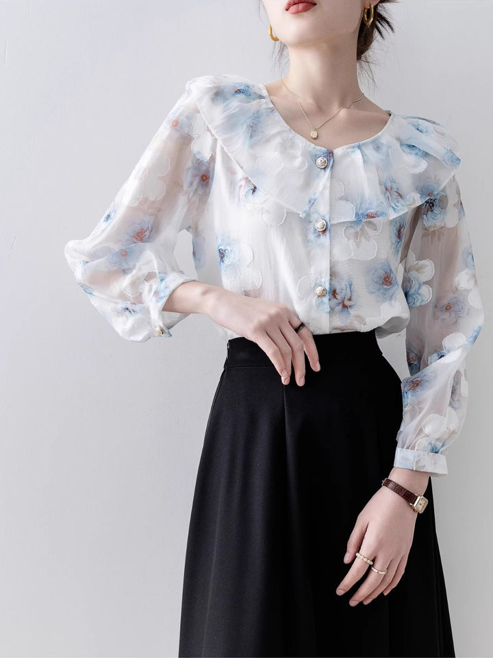 Round Neck Floral Long Sleeve Shirt