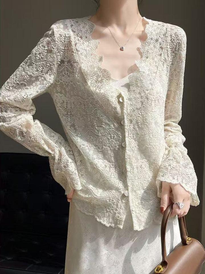 V-Neck Lace Hollow Top
