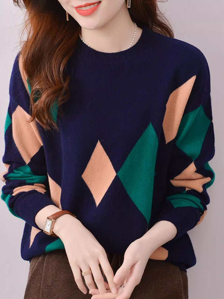 Diamond Pattern Crew Neck Sweater