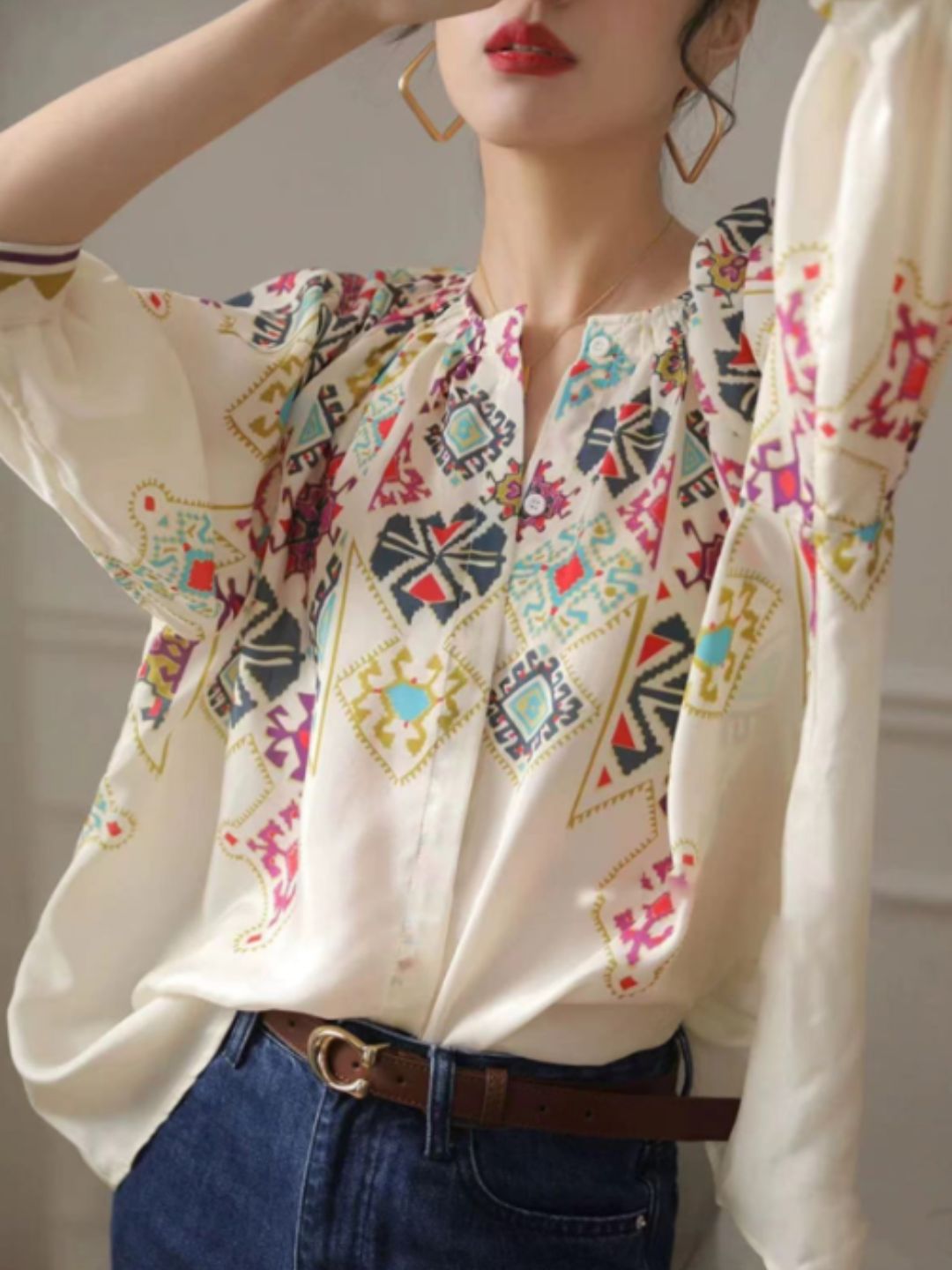Chiffon Top Printed Mid Sleeve Shirt
