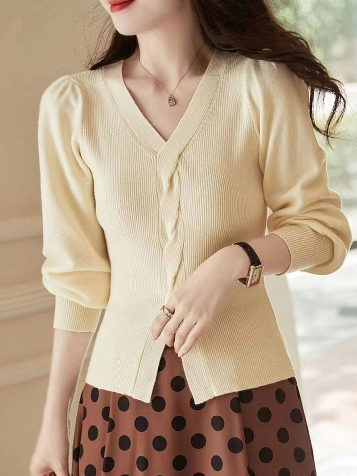 V-neck Puff Sleeve Sweater