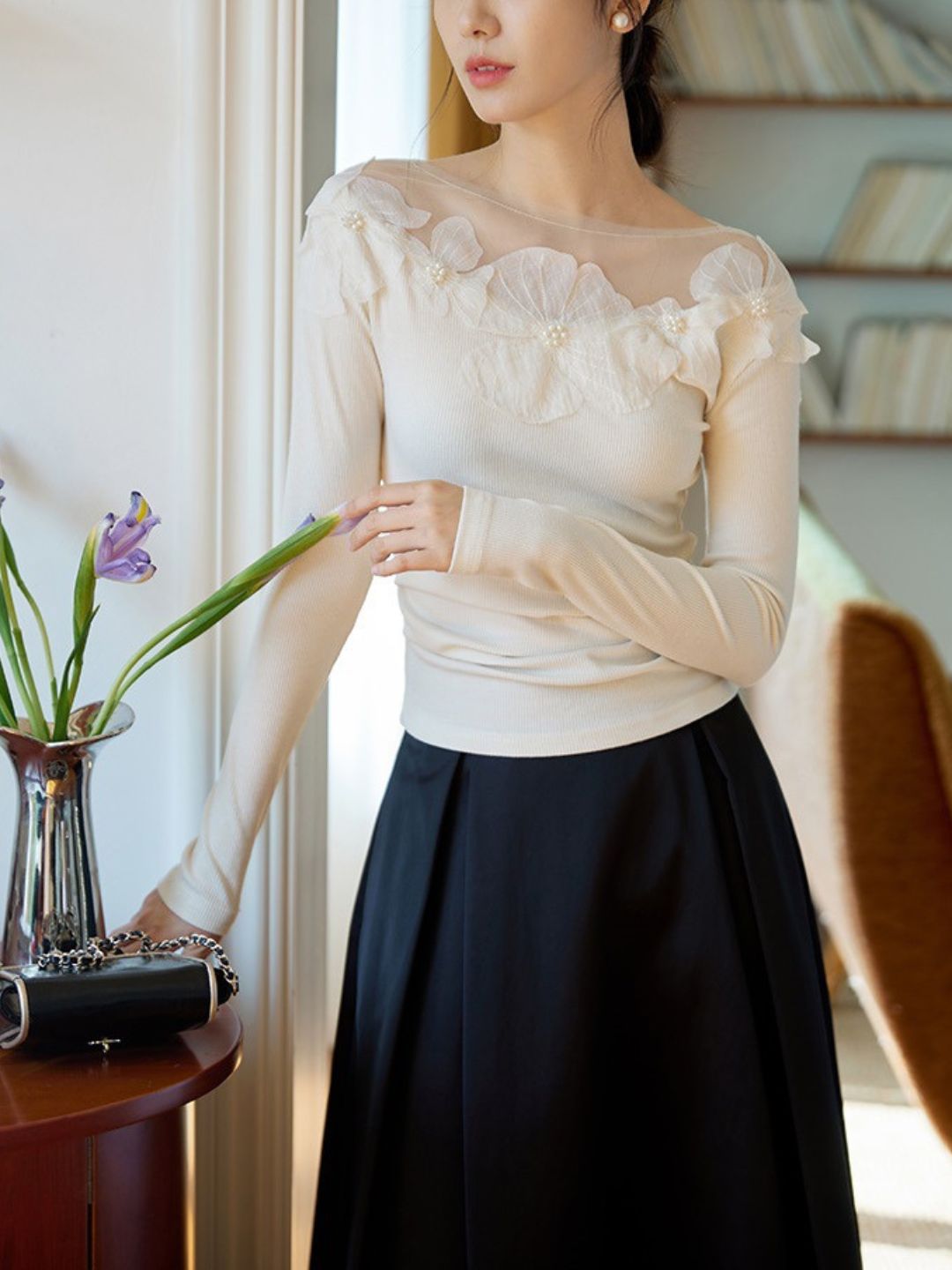 Mesh Applique Slim Fit Top