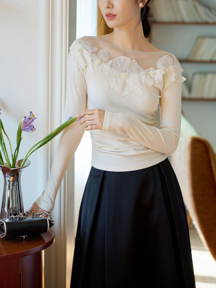 Mesh Applique Slim Fit Top