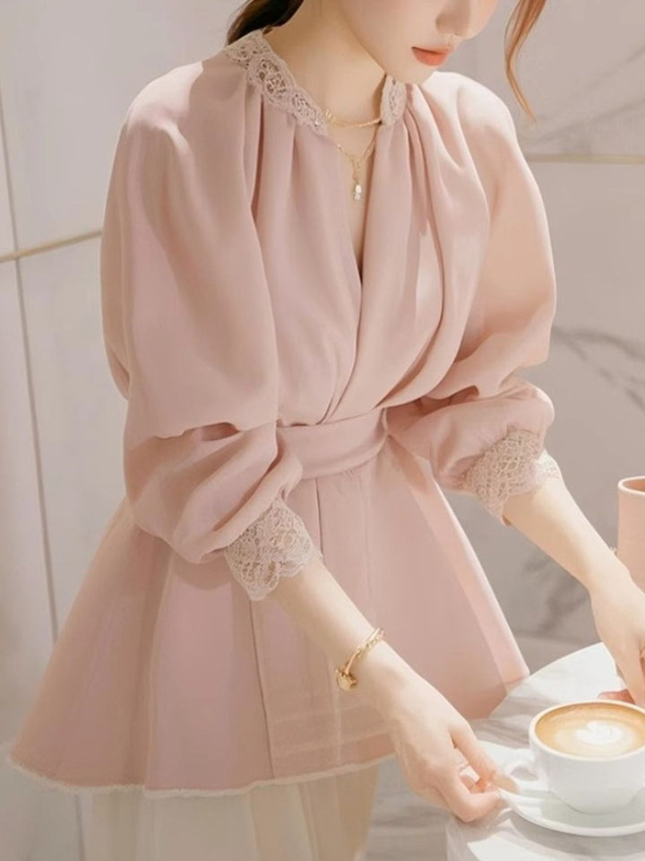 Classic V-neck Lace Top