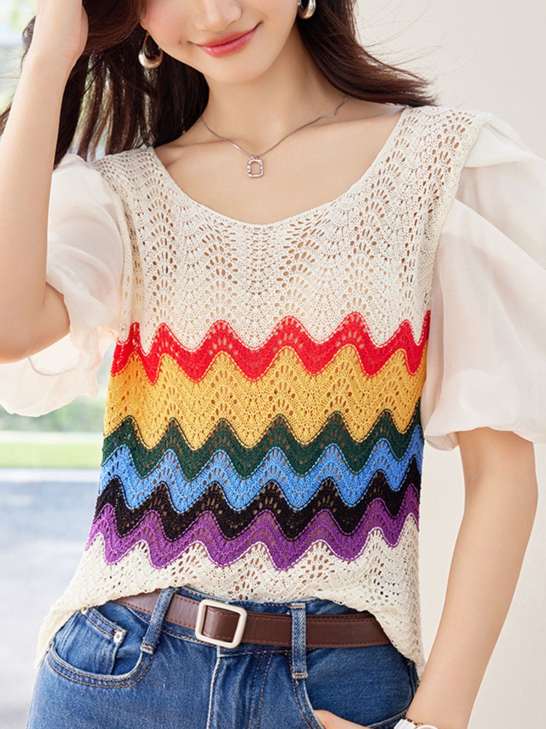 Elegant Puff Sleeve Knit Top