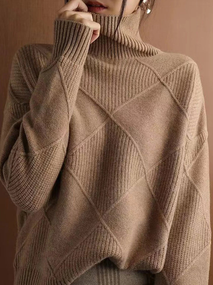 Loose Turtleneck Solid Color Knitted Sweater - Coffee