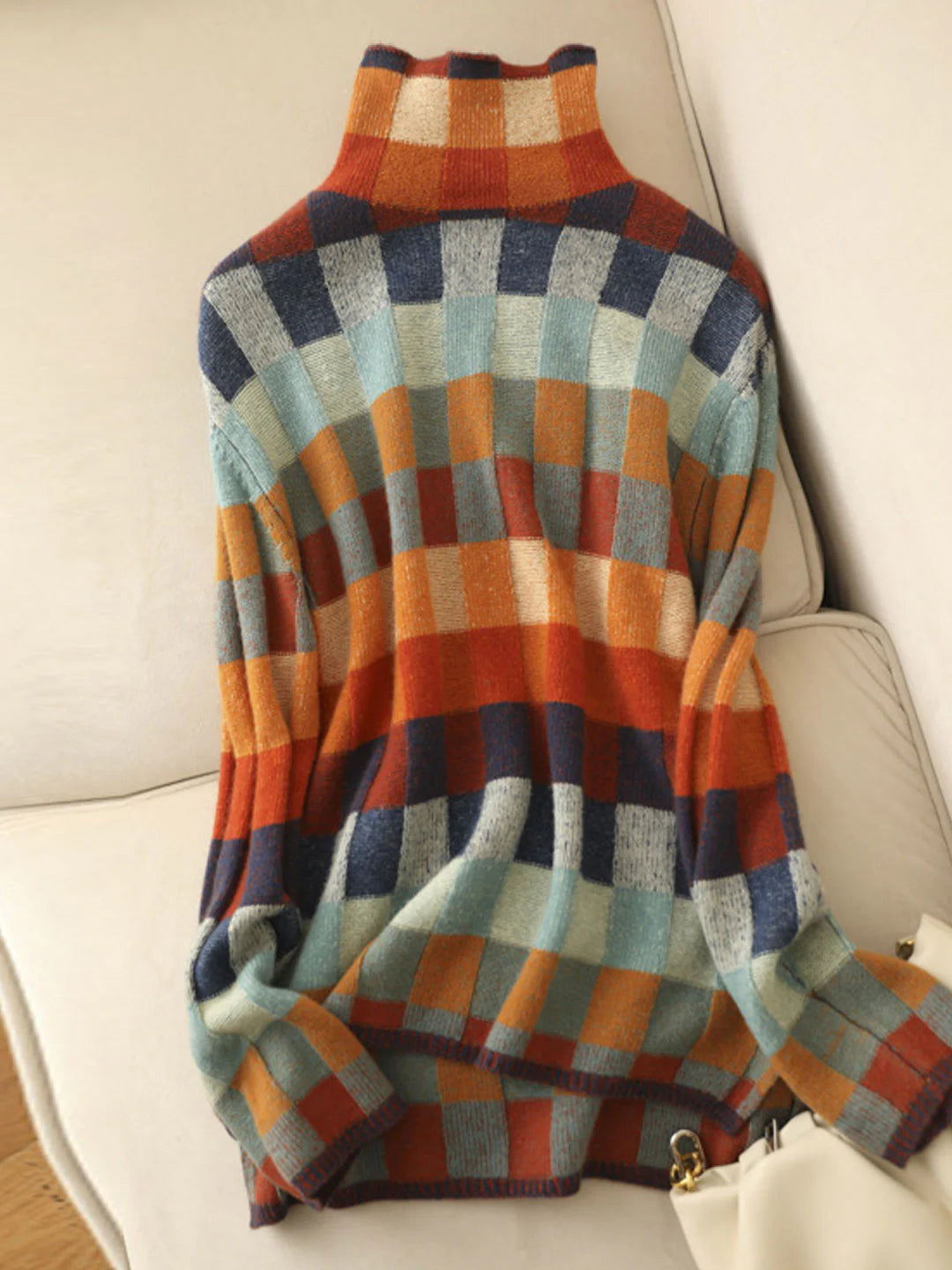 Loose Turtleneck Plaid Knitted Sweater