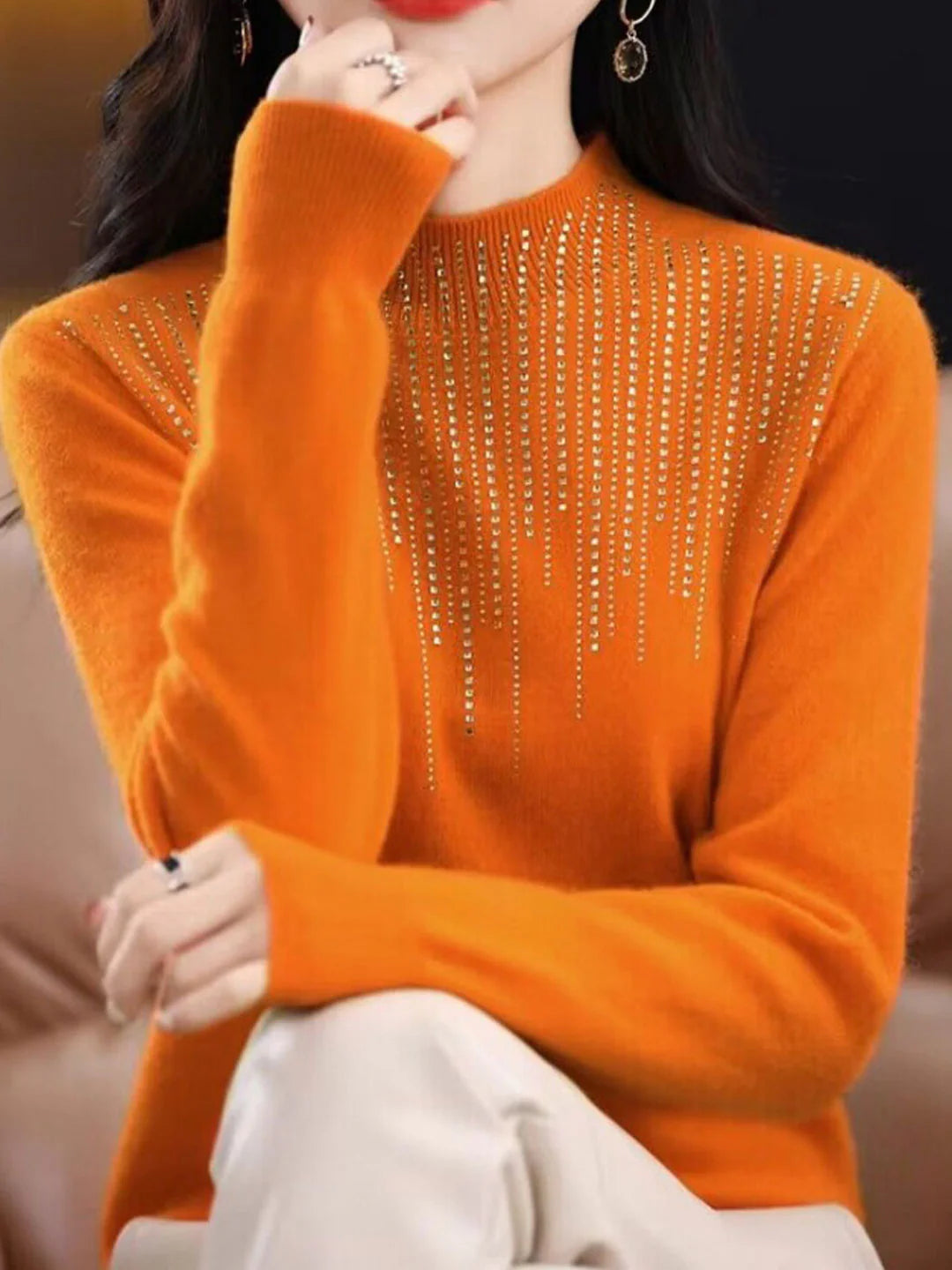 Clssic Crew Neck Diamond Knitted Sweater - Yellow