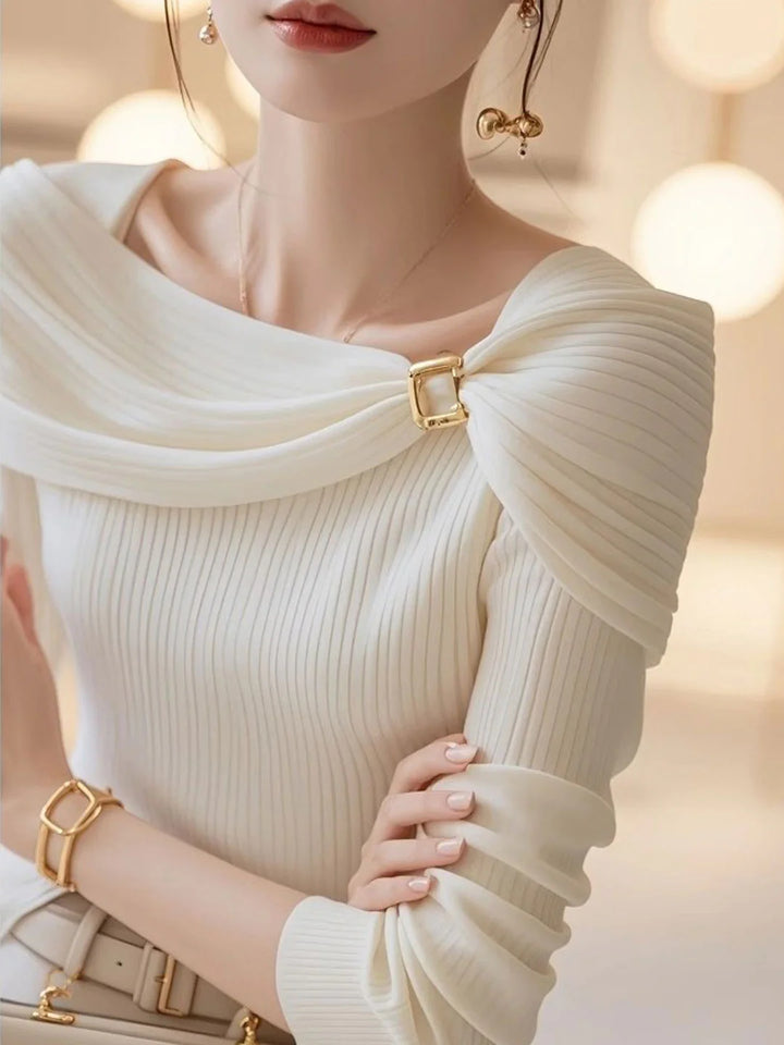 Classic One-Shoulder Solid Color Knitted Top