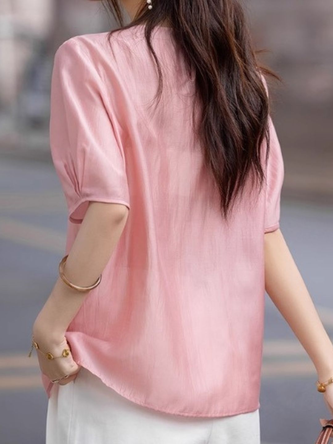 Round Neck Teardrop Button Top