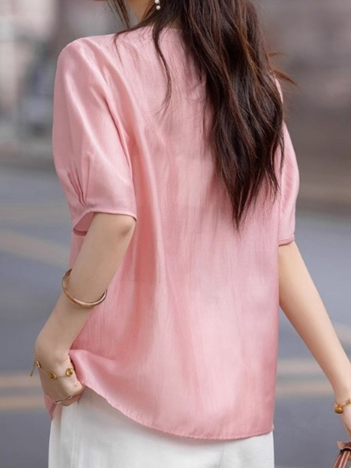 Round Neck Teardrop Button Top