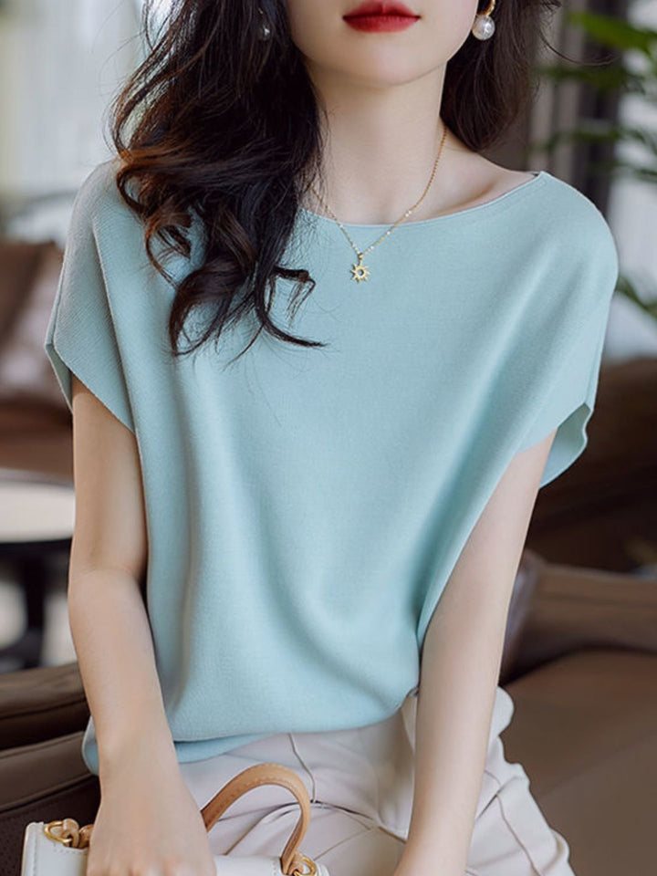Solid Color Knitted Batwing Top