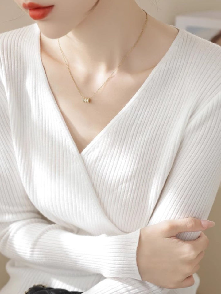 Classic V-Neck Solid Color Knitted Sweater