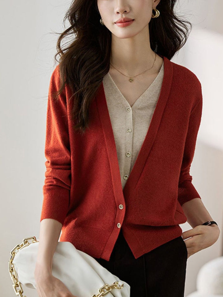 Colorblock Knitted Cardigan - Red
