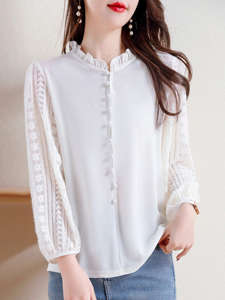 Elegant Lace Lantern Sleeve Top - Pink