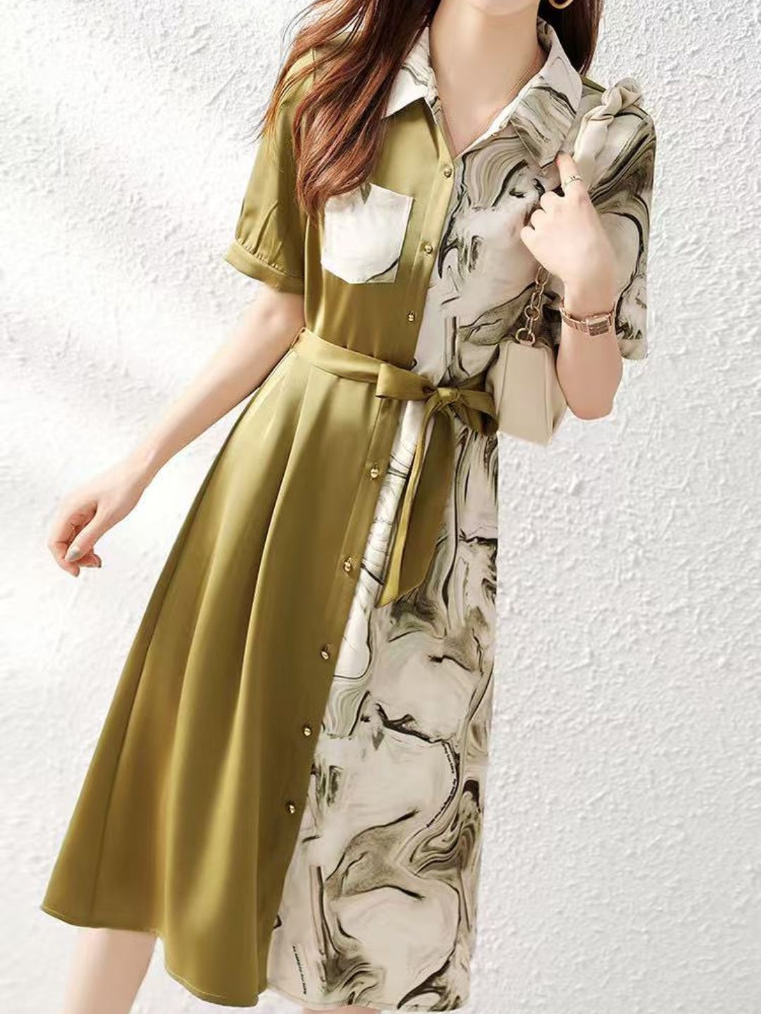 Retro Colorblock Print Shirt Dress