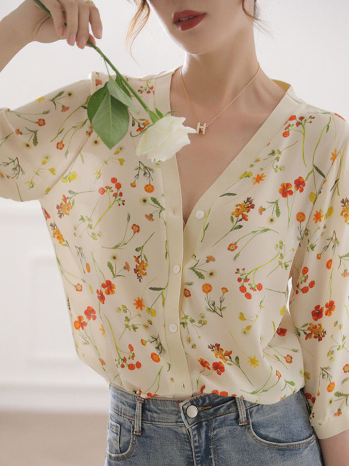 V-neck Floral Shirt
