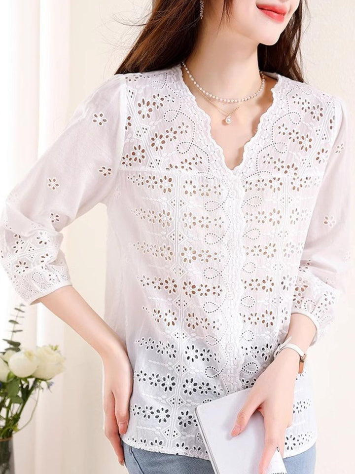 Exquisite Hollow Embroidery Loose Shirt