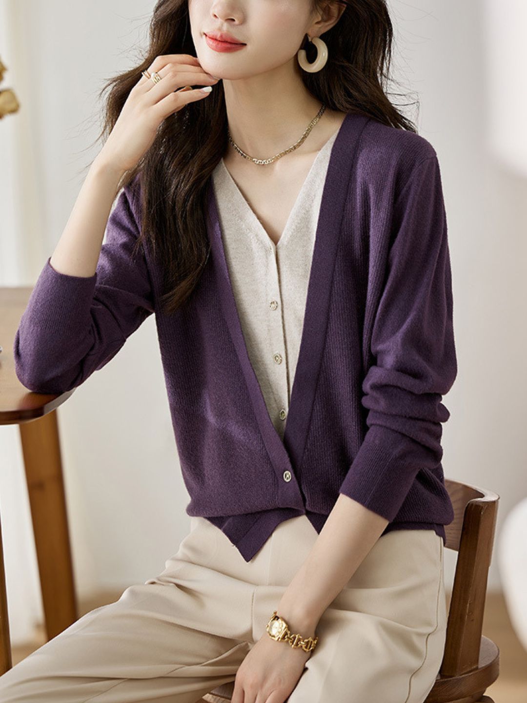 Colorblock Knitted Cardigan - Red