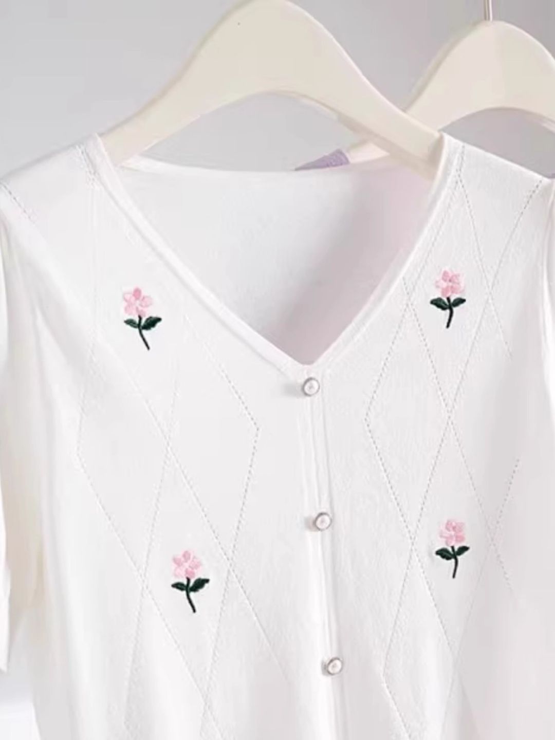 V-Neck Knitted Top With Hollow Embroidery