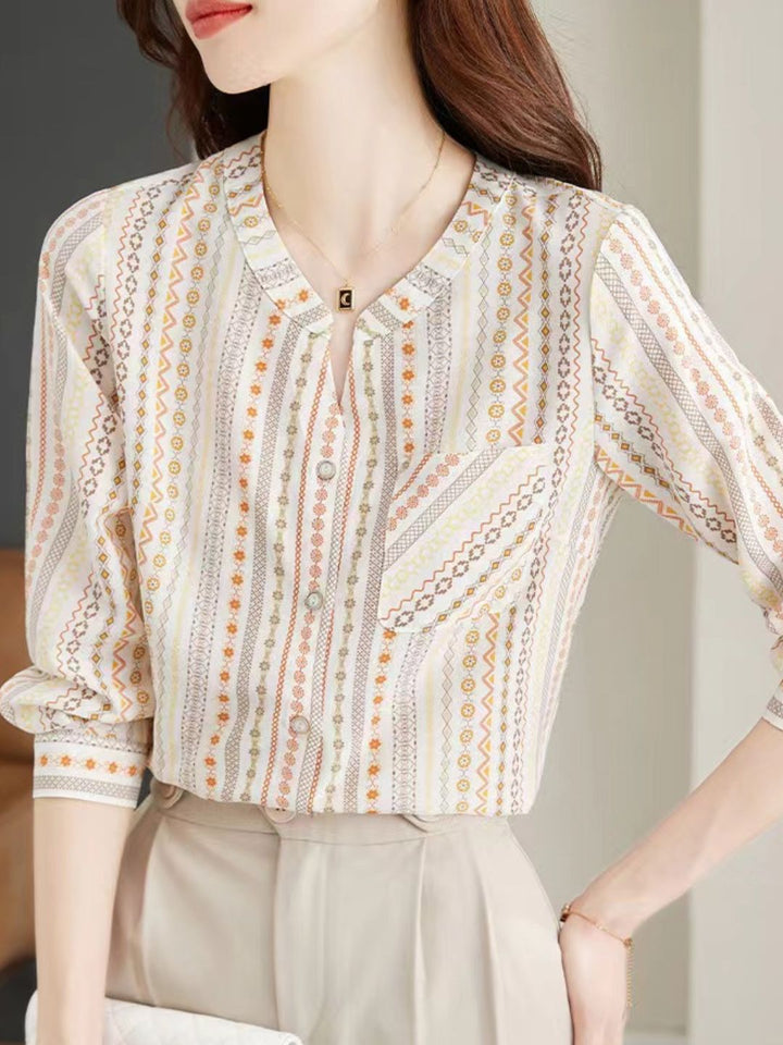 V-neck Print Chiffon Top