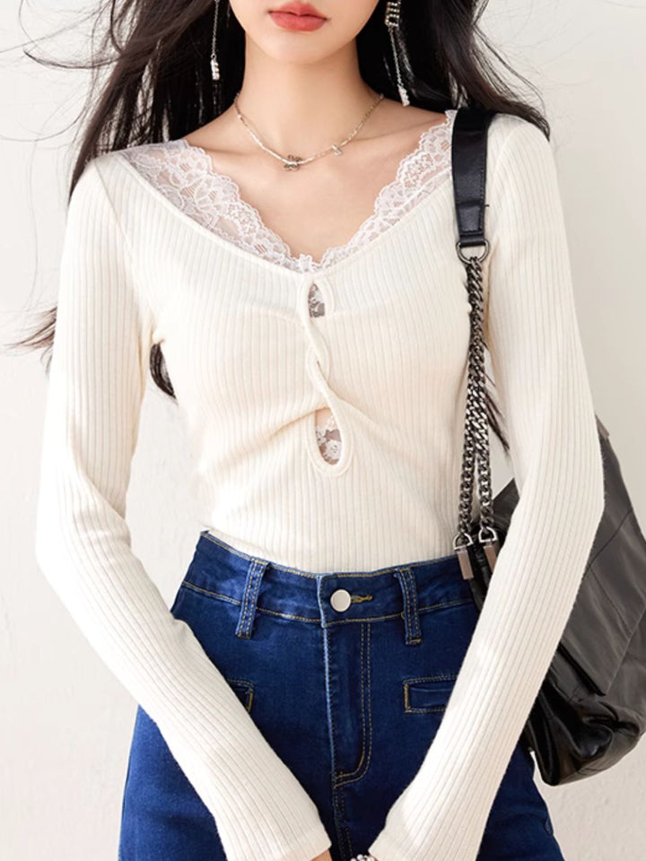 Lace Hollow Long Sleeve Top