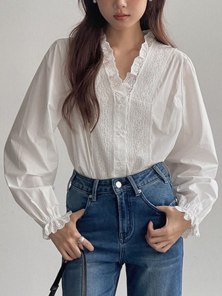 Lace Loose V-Neck Shirt