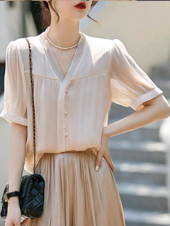 Elegant Short Sleeve Loose Shirt