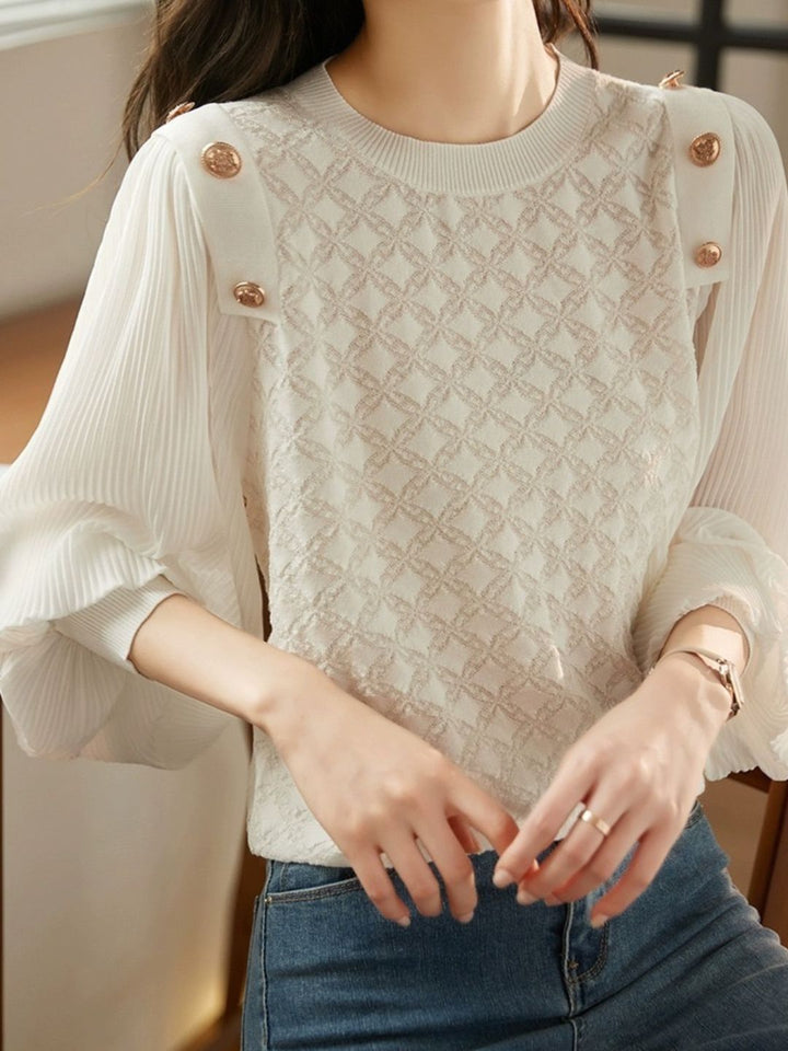 Lace Panel Mesh Long Sleeve T-Shirt -Black