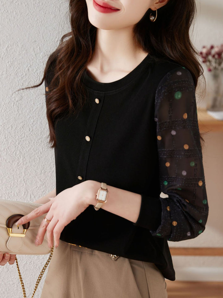 Polka Dot Long Sleeve Knit Top