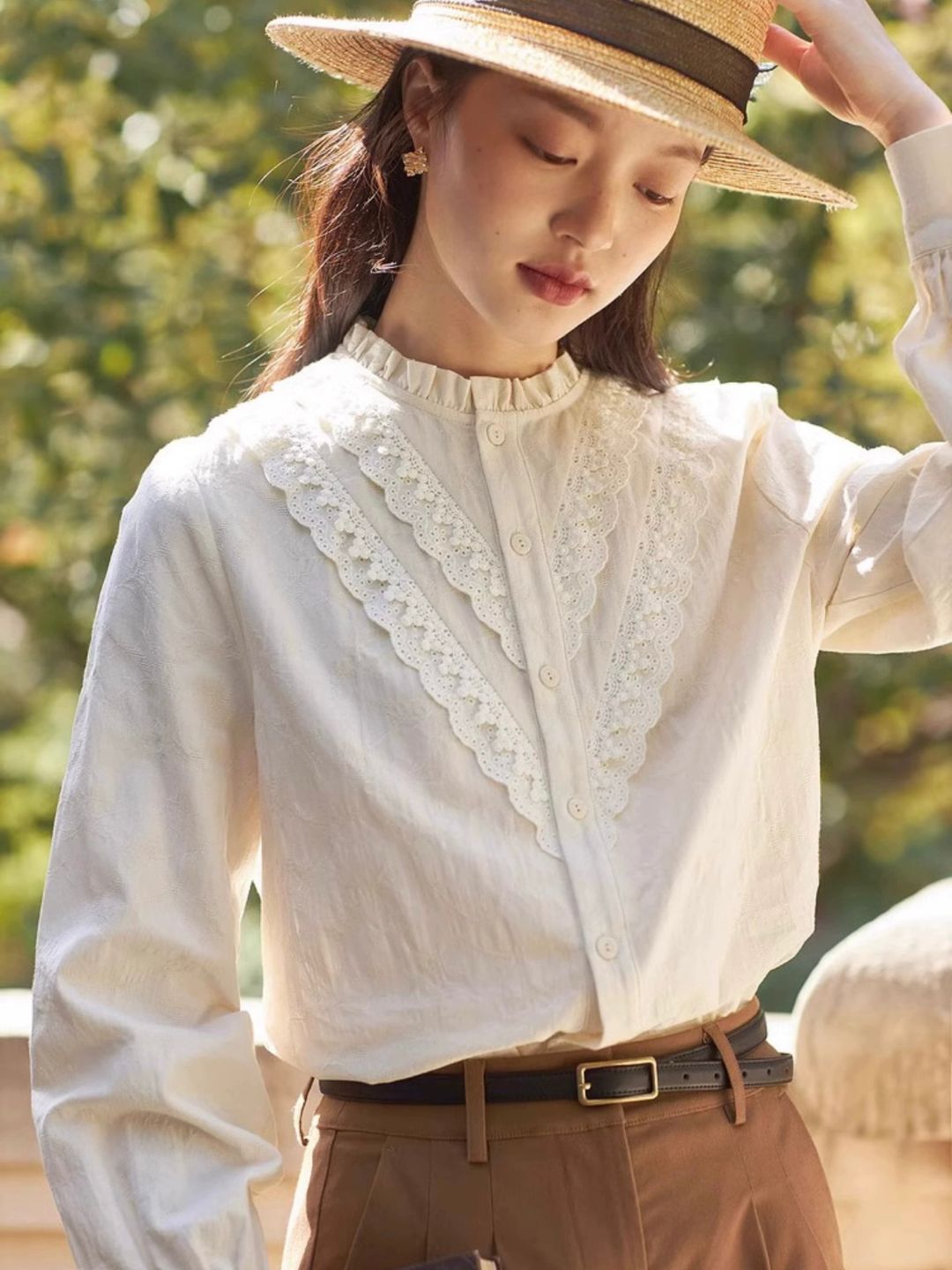 Stand Collar Lace Shirt