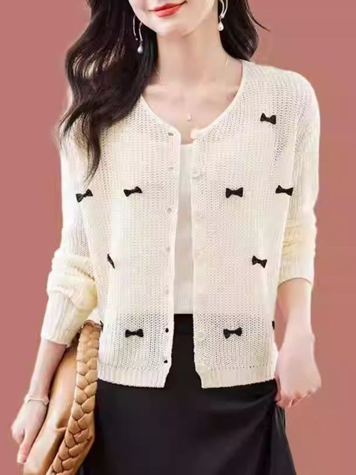 Classic Crew Neck Bow Knitted Top - Purple