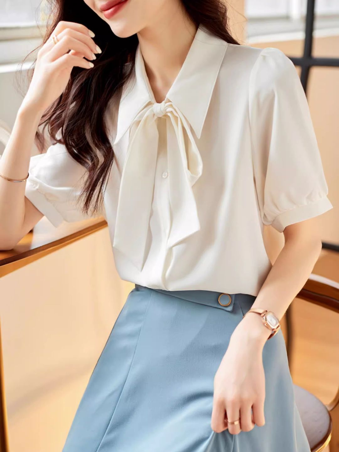 Classic Bow Chiffon Shirt - White